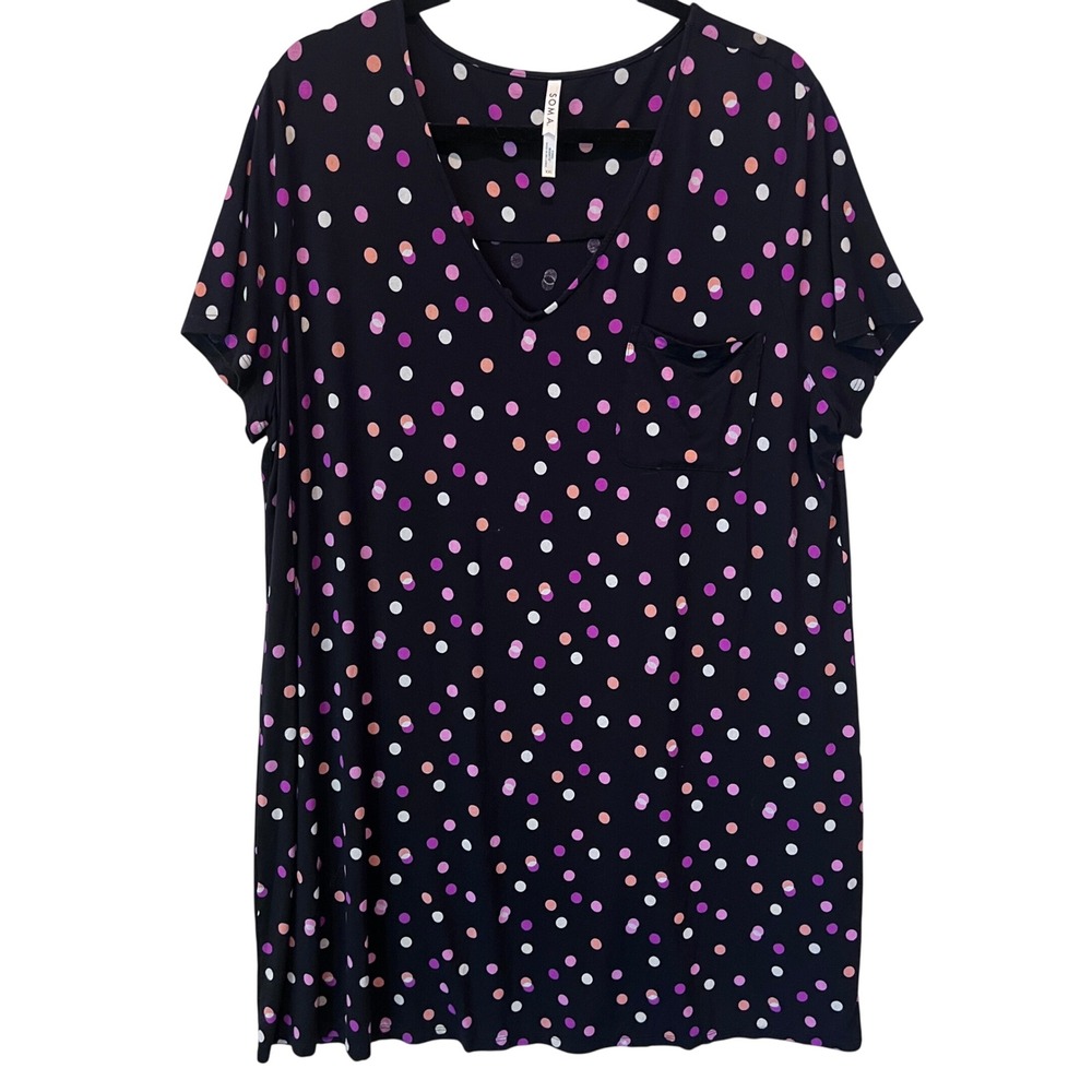 Soma Cool Nights Polka Dot‎ Sleep Shirt Size XXL Black Pink V-Neck Nightgown